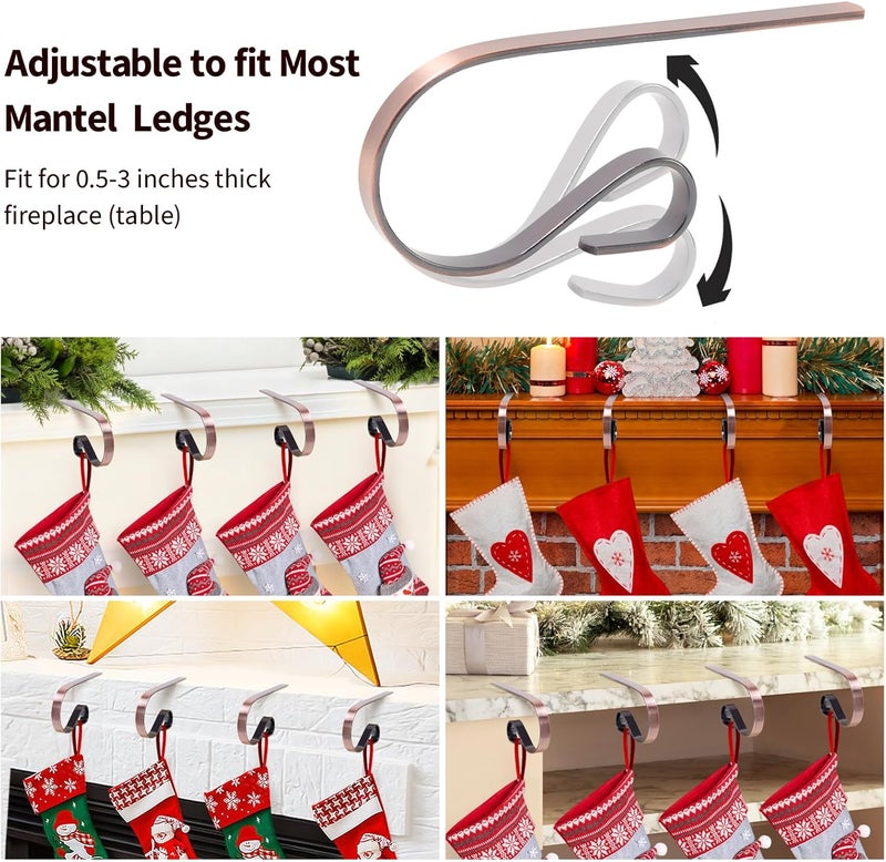 Klurent Christmas Stocking Holders for Mantle Set of 4, Lightweight Adjustable Christmas Stocking Holder Hooks Metal Fireplace Hanger for Christmas Party Decoration, Non-Slip Mantle Stocking Hooks(Red Bronze) - Image 3
